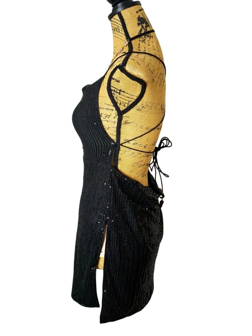Womens S Black Sequin Mini Dress Open Back Criss Cross Shiny Party Clubwear NEW - Picture 7 of 11